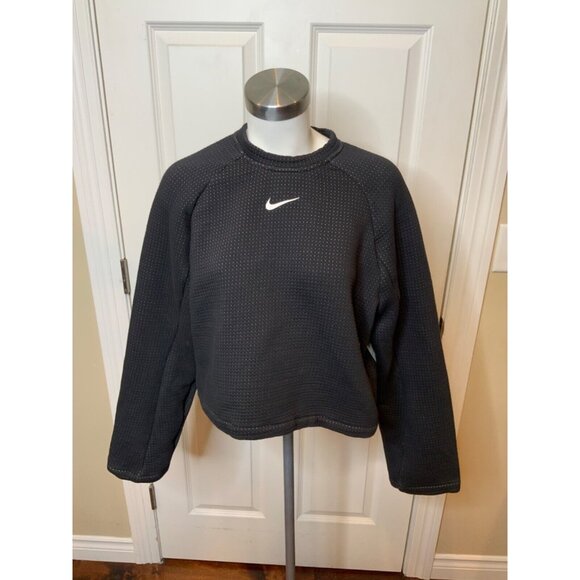 Nike Black & White Micro Dot Crew Neck Cropped Sweatshirt, Size Large - Picture 1 of 5